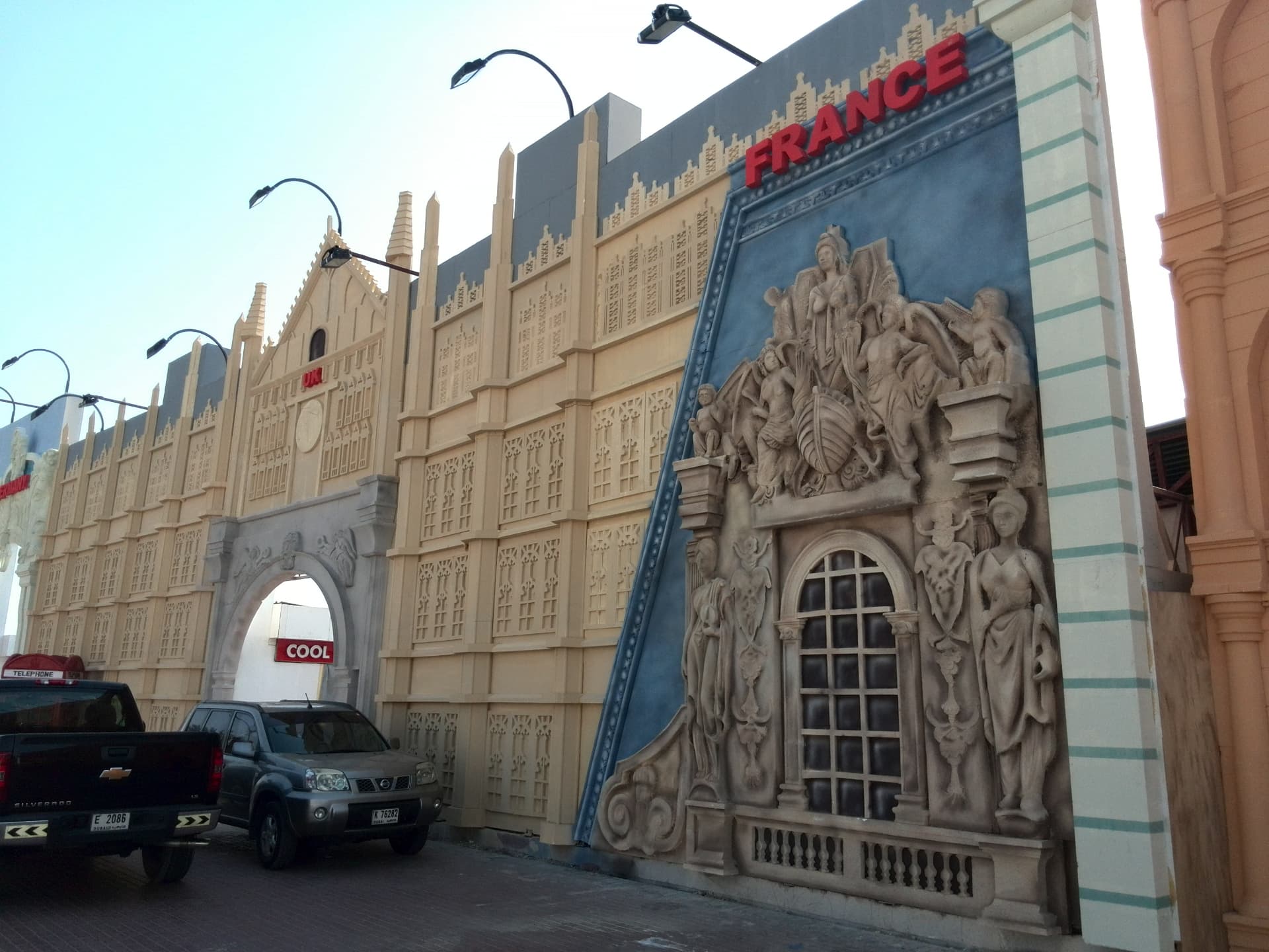 Themed facades with sculpted relief