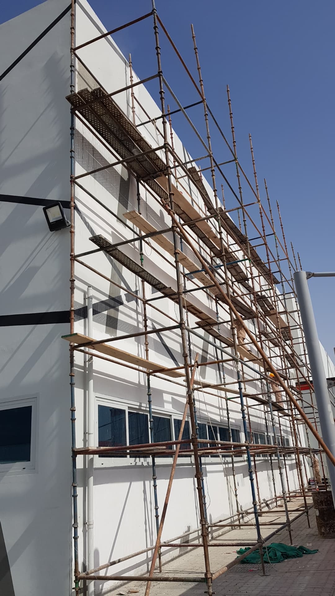 Scaffolding along building facade
